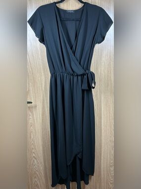 Scobe Size M Faux Wrap High Low Black Dress